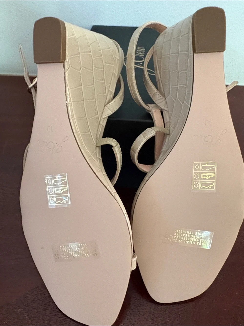 J. Crew Beige Croc-Embossed T-Strap Wedge Sandals